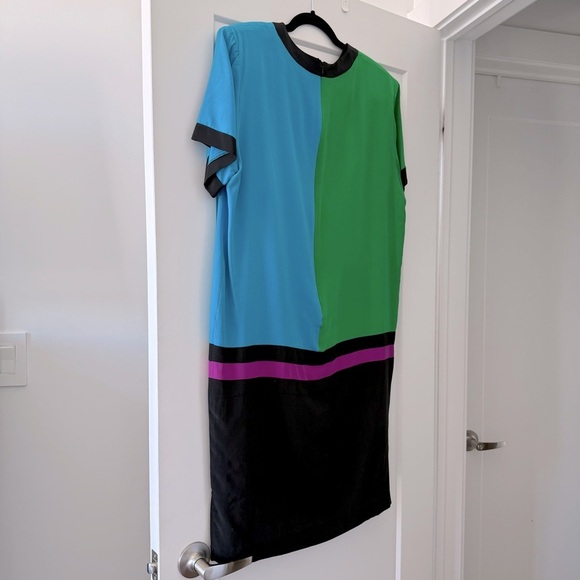 Vintage 1980s Argenti colour block silk midi dress - size Medium (M) - Picture 5 of 7